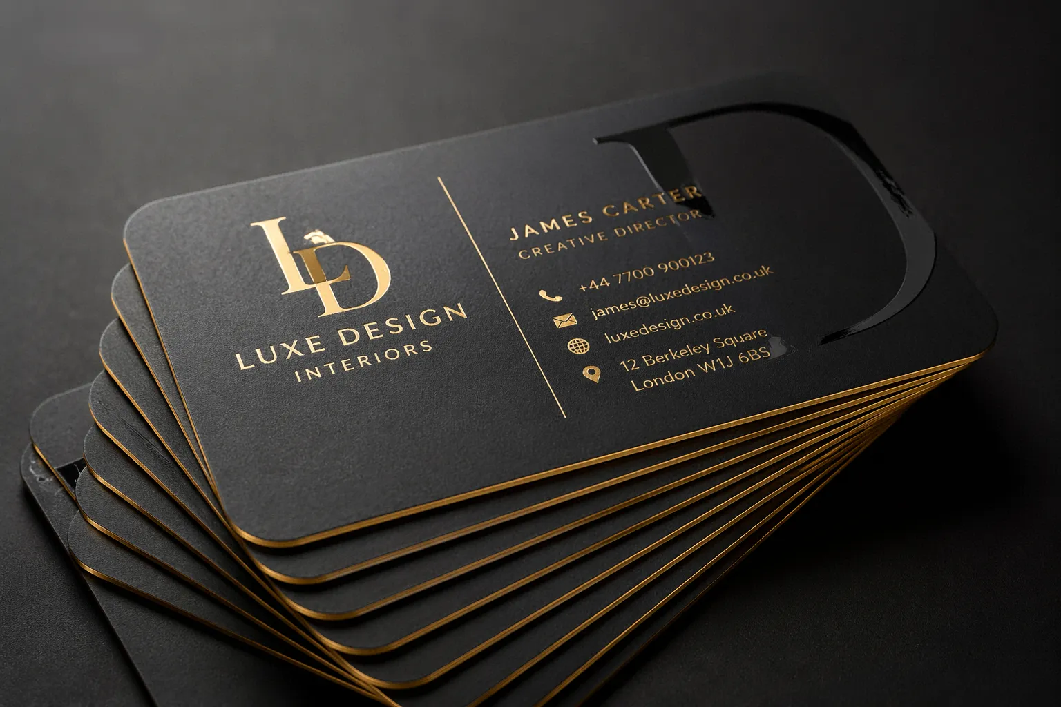 Rounded Corner Gold Foil & Spot UV Matt Business Cards (400gsm)